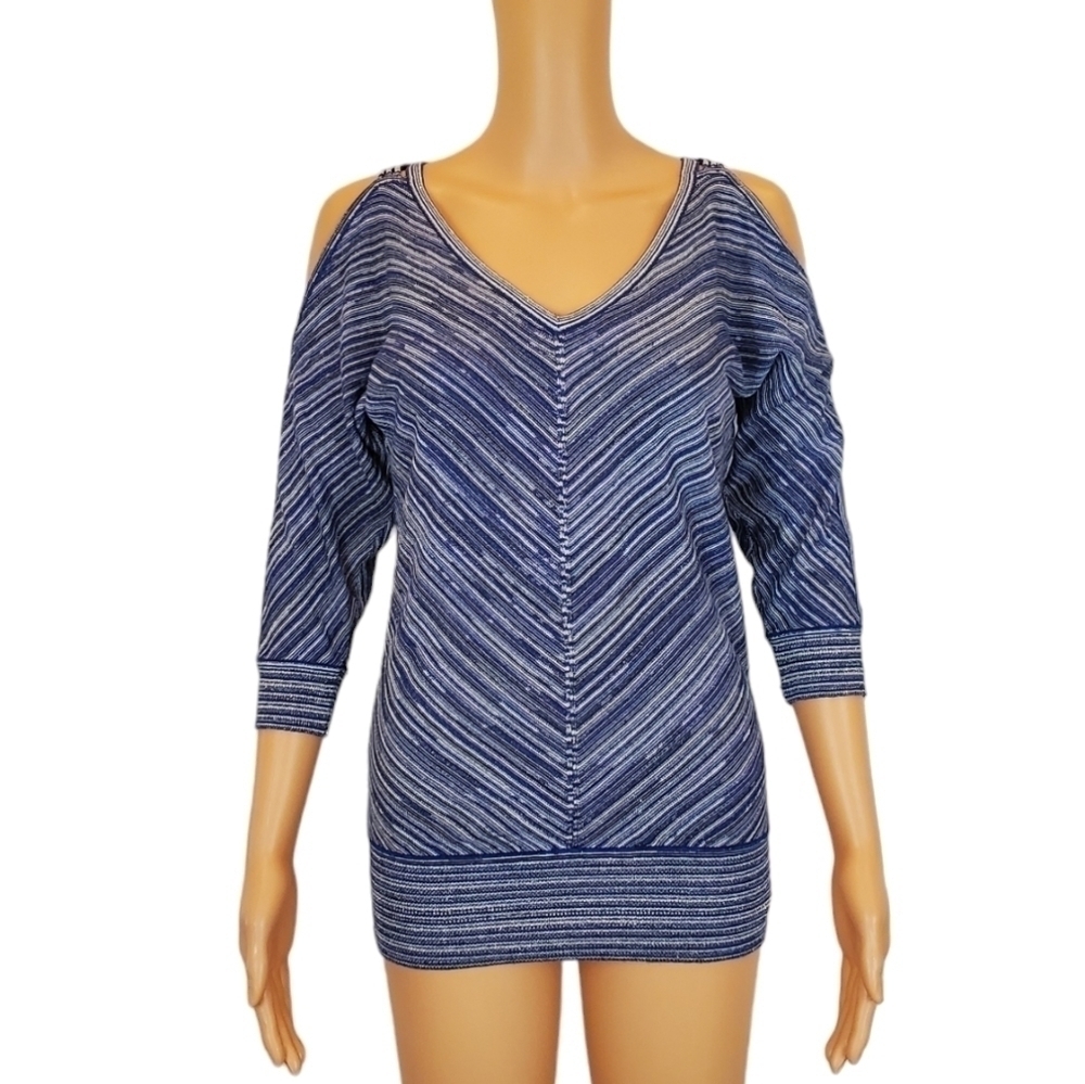 White House black market stripe cold shoulder top